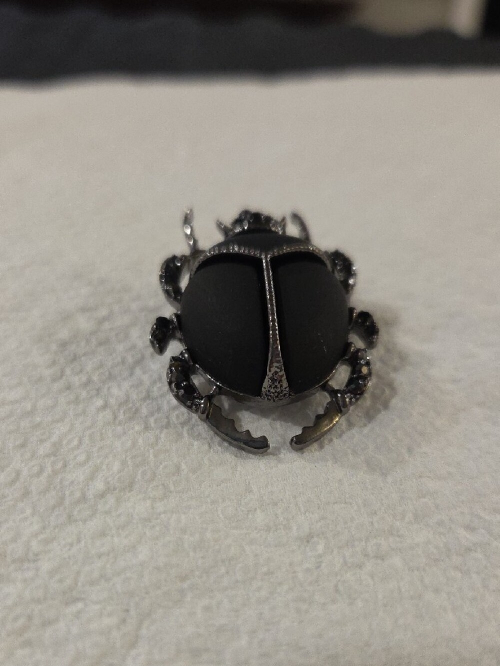 Black Beetle Brooch Pin - Matte Black with Gunmetal Accents - Picture 2 of 7